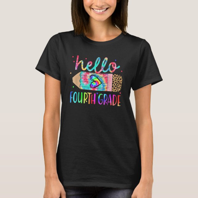 Back To School Hello 4th Grade Leopard Tie Dye Pen T Shirt (Framsida)