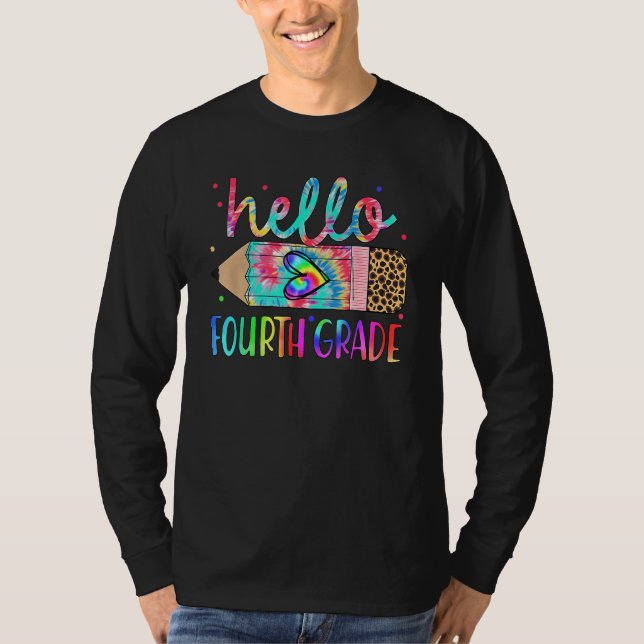 Back To School Hello 4th Grade Leopard Tie Dye Pen T Shirt (Framsida)