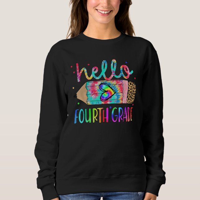 Back To School Hello 4th Grade Leopard Tie Dye Pen T Shirt (Framsida)