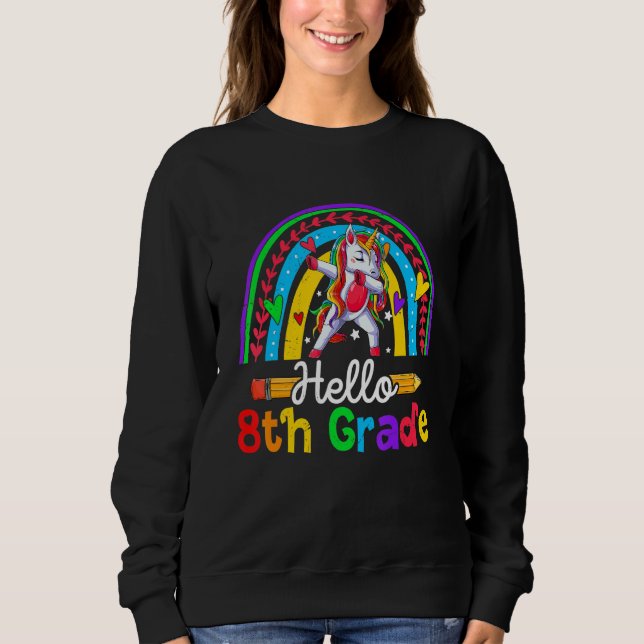 Back To School Hello 8th Grade Dabbing Unicorn Rai T Shirt (Framsida)
