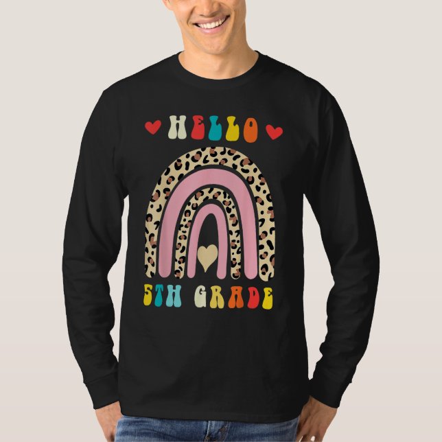 Back To School Hello Fifth 5th Grade Rainbow Leopa T Shirt (Framsida)
