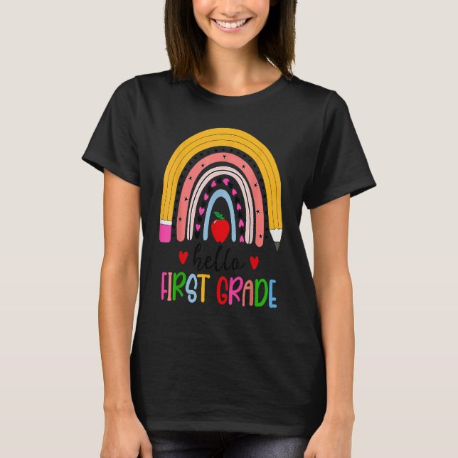 Back To School Hello First Grade Teacher Rainbow T T Shirt (Framsida)