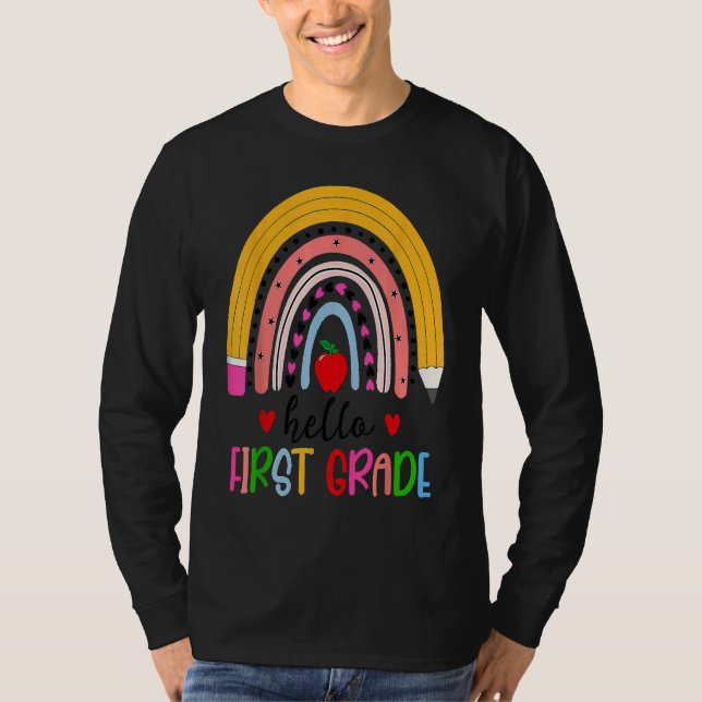 Back To School Hello First Grade Teacher Rainbow T T Shirt (Framsida)