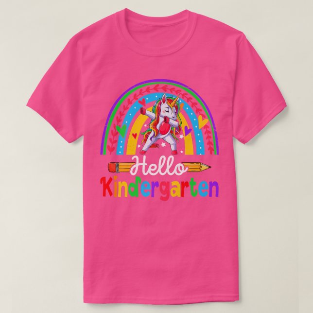 Back To School Hello Kindergarten Dabbing Unicorn  T Shirt (Design framsida)