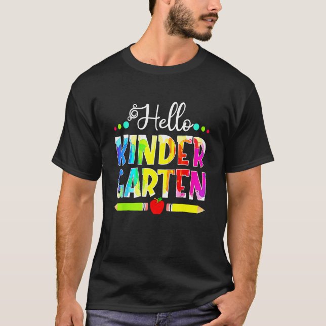Back To School Hello Kindergarten Girls Boys Teach T Shirt (Framsida)