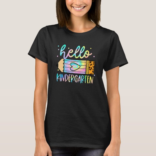 Back To School Hello Kindergarten Leopard Pencil K T Shirt (Framsida)
