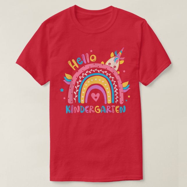 Back To School Hello Kindergarten Rainbow Unicorn  T Shirt (Design framsida)