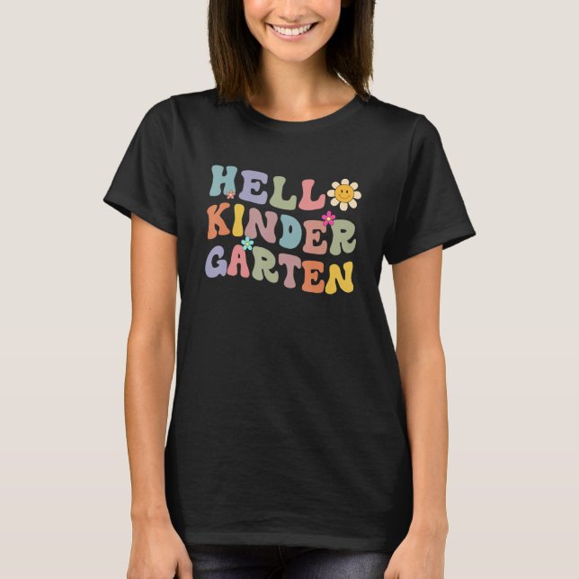 Back To School Hello Kindergarten Students Teacher T Shirt (Framsida)