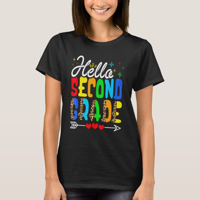   Back To School Hello Second Grade Leopard First  T Shirt (Framsida)