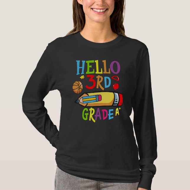 Back To School Hello Third 3rd Grade For Kids T Shirt (Framsida)