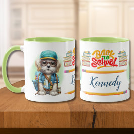 Back to school Hund Wearing Backpack Personlig Mugg