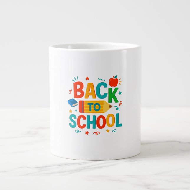 "Back to School" Illustrerad Penna & Äpple Kaffe Jumbo Mugg (Framsidan)