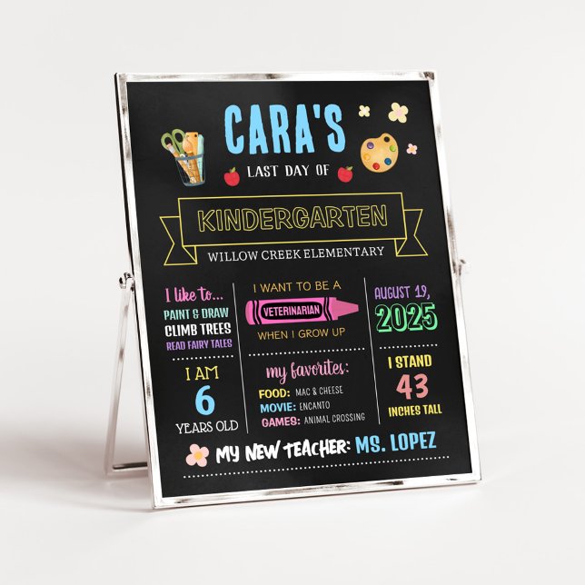 Back to school-kalkkort förra dagen poster (Chalkboard Back to School Last Day Sign)