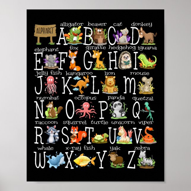 Back to school Kids Cute Animals A-z Alphabet Abcs Poster (Framsidan)