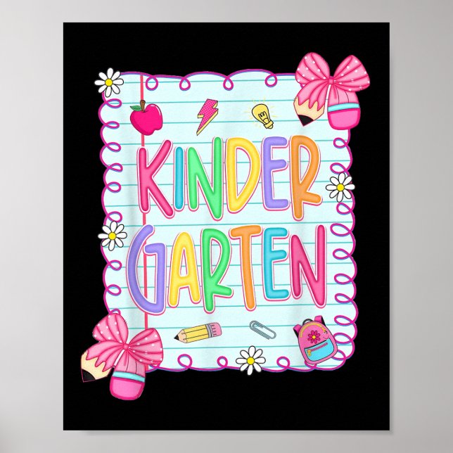 Back To School Kindergarten Coquette Pencil Bow Te Poster (Framsidan)