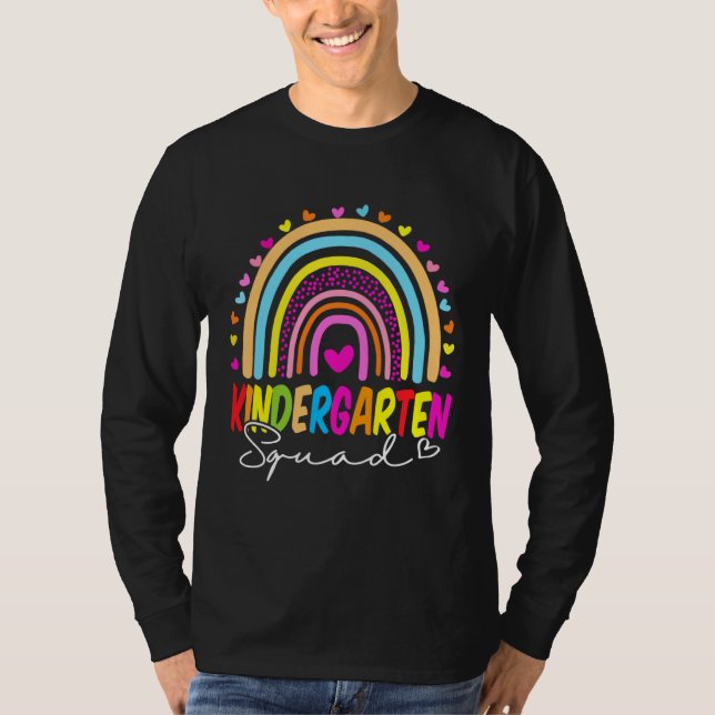 Back To School  Kindergarten Squad Rainbow Teacher T Shirt (Framsida)