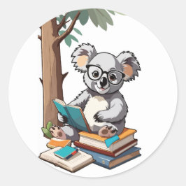 Back to school Koala - Studious Tecknade figurer Runt Klistermärke