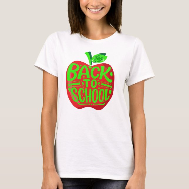 Back to school Lärare Red Grönt Apple T-Shirt (Framsida)