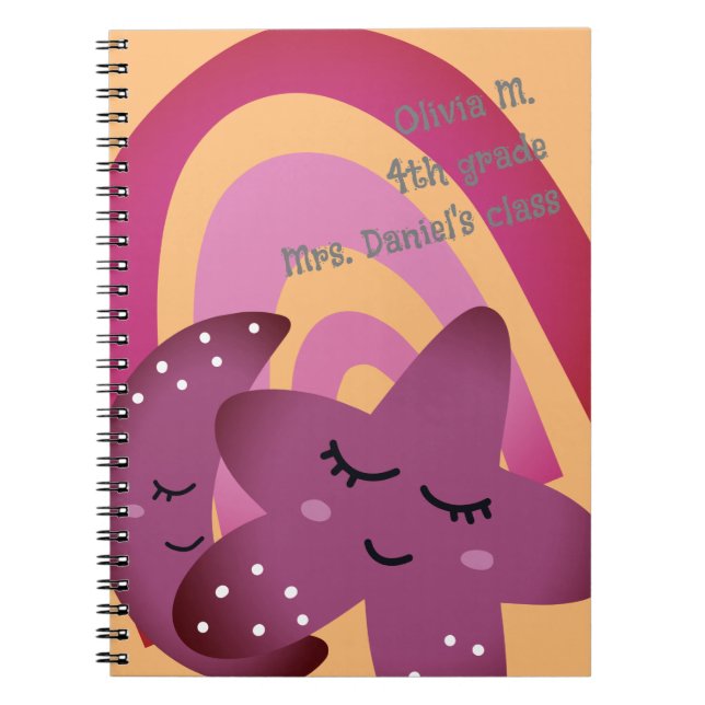 Back to school Lycklig Smile Star Måne Regbow Namn Anteckningsbok (Framsidan)