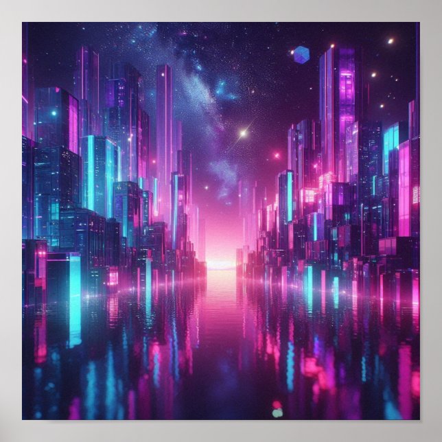 Back to School Neon Crystal City Lights Poster (Framsidan)