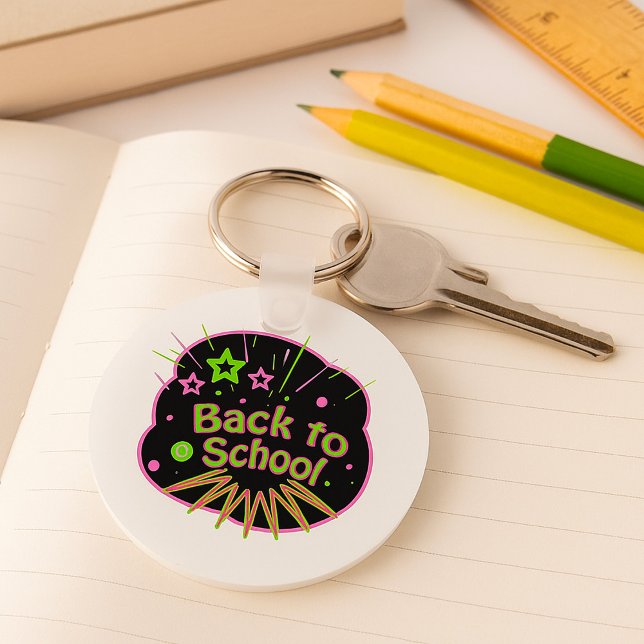 Back to school Neon Pop Art Bright Classroom Nyckelring (Skapare uppladdad)