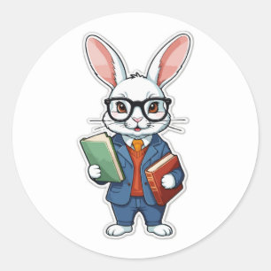 Back to school: Nerdy Bunny Teacher Runt Klistermärke