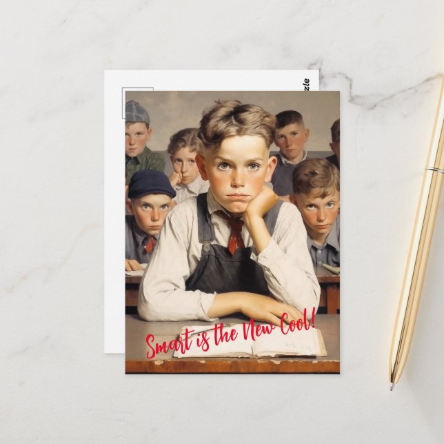 Back to school Norman Rockwell teckning stil Vykort (Fram/Back In Situ)
