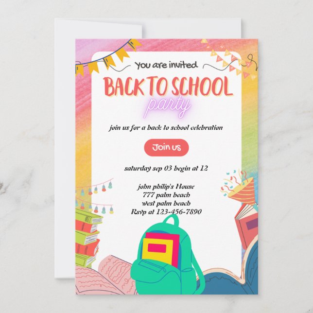 back-to-school party invitation  inbjudningar (Framsida)