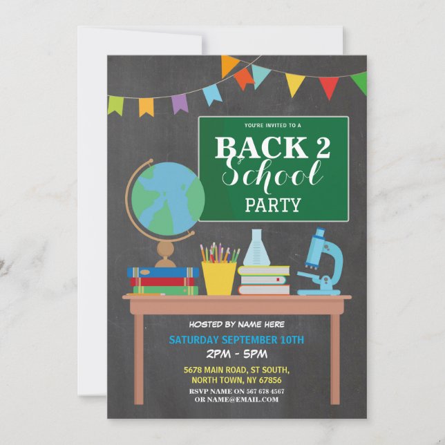 Back to school Party-kalk Roligt Bläck Inbjudan (Framsida)
