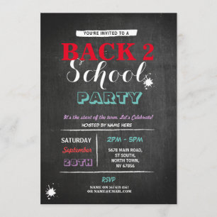 Back to school-Party-kalkboard Roligt Bläck Inbjud Inbjudningar
