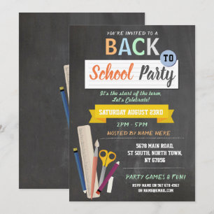 Back to school Party Lärare Chalkboard Roligt Inbj Inbjudningar