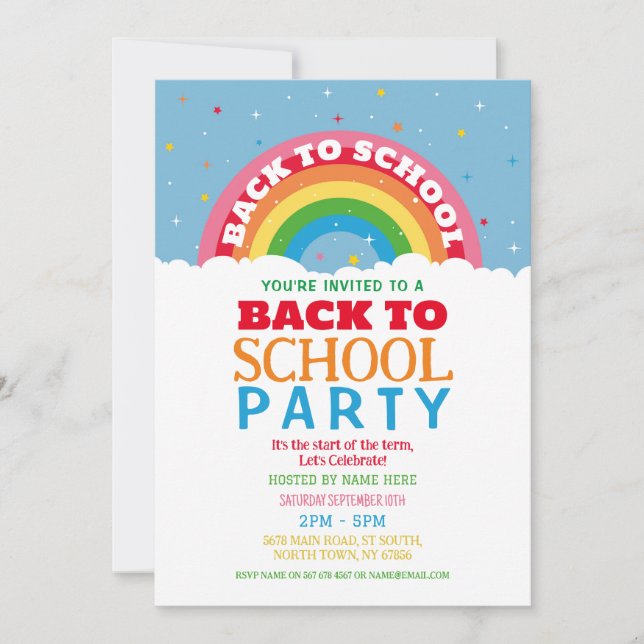 Back to school Party Rainbow Inbjudan (Framsida)