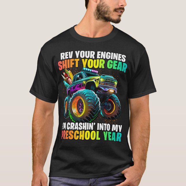 Back to school Preschool Monster Lastbil första da T Shirt (Framsida)