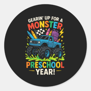 Back to school Preschool Pre-k Monster Lastbil Fir Runt Klistermärke