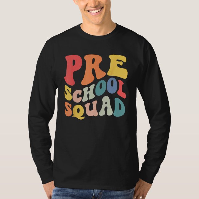 Back to School Preschool Squad Groovy Teacher Kids T Shirt (Framsida)