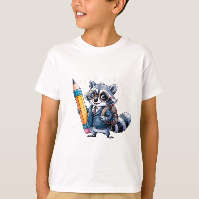 Back to school Raccoon - Watercolor Raccoon Studen T Shirt (Framsida)