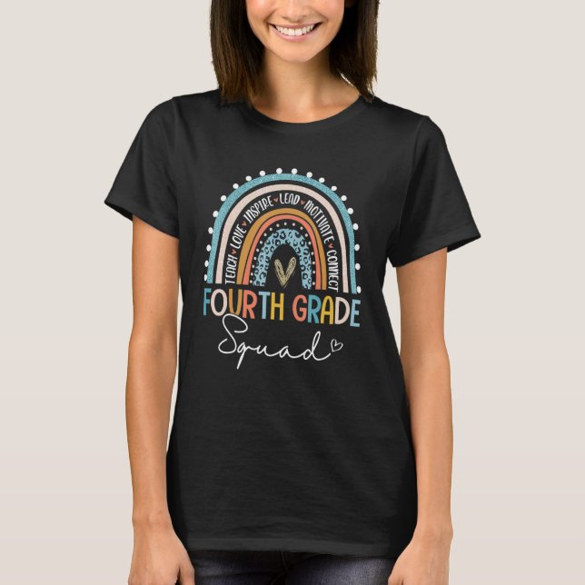 Back To School Rainbow 4th Fourth Grade Squad For  T Shirt (Framsida)