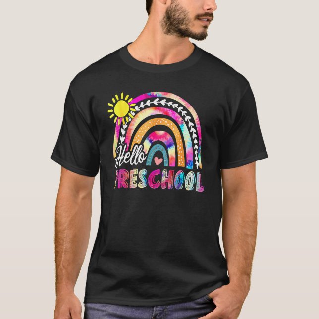 Back To School Rainbow Boho Tie Dye Teacher Hello  T Shirt (Framsida)