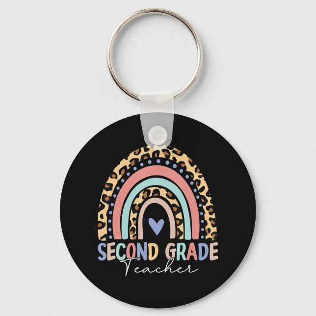 Back to school Rainbow Leopard Second Klass Teache Nyckelring (Framsida)