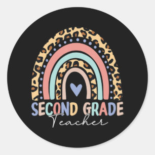 Back to school Rainbow Leopard Second Klass Teache Runt Klistermärke