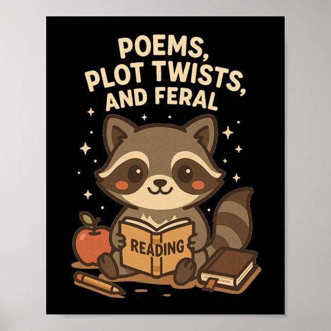 Back To School Reading Teacher Raccoon Poem Plot T Poster (Framsidan)