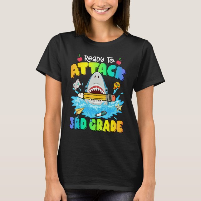 Back To School Ready To Attack 3rd Grade Shark Boy T Shirt (Framsida)