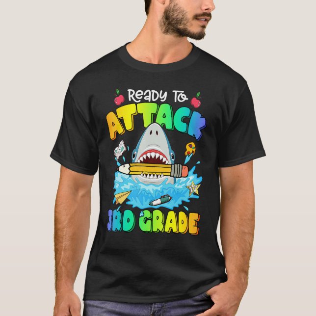 Back To School Ready To Attack 3rd Grade Shark Boy T Shirt (Framsida)