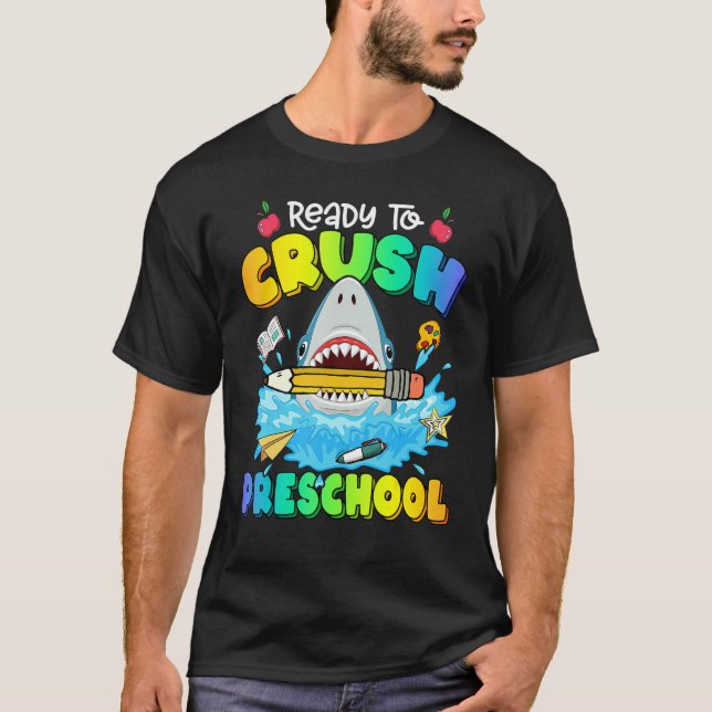 Back To School Ready To Crush Preschool Shark Boy  T Shirt (Framsida)