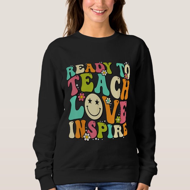 Back To School Ready To Teach Love Inspire Groovy  T Shirt (Framsida)