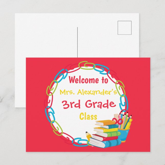 Back to school Red Vykort (Fram/baksida)