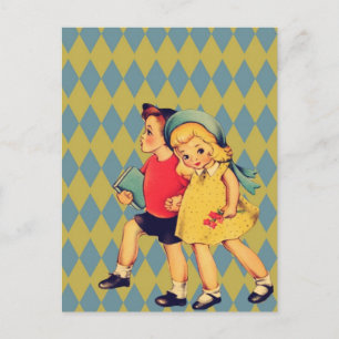 back to school Retro mönster kitsch Vintage Kids Vykort