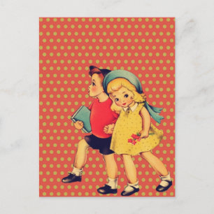 back to school Retro mönster kitsch Vintage Kids Vykort