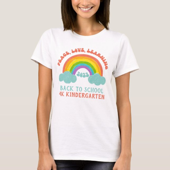 Back to school Retro Regbow Peace Kärlek Learning T Shirt (Framsida)