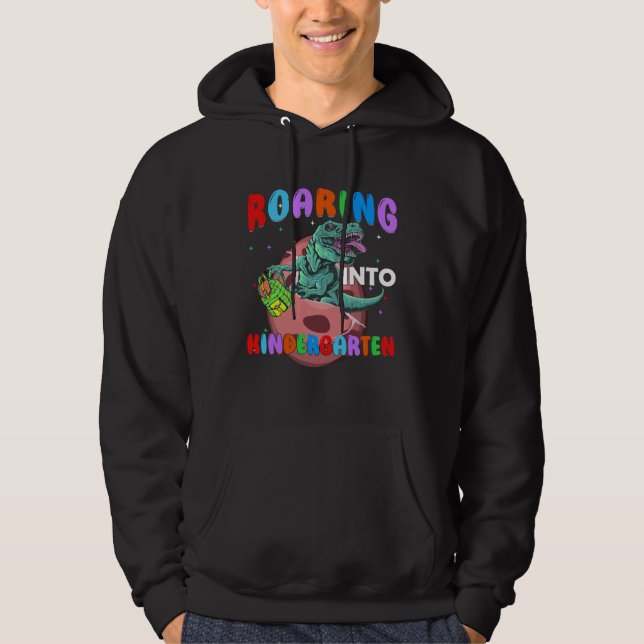 Back to School Roaring Kindergarten Dinosaur Rex B Hoodie (Framsida)
